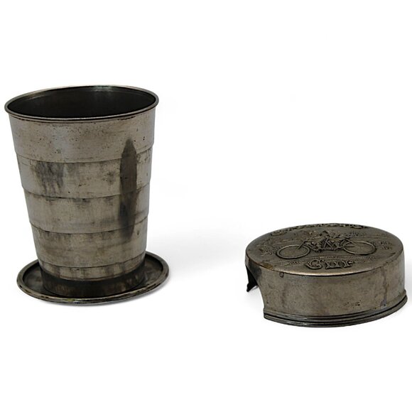Antique 1890s Cyclists Cup Collapsible Telescoping Metal Bicycle Drinking Cup - Picture 2 of 6
